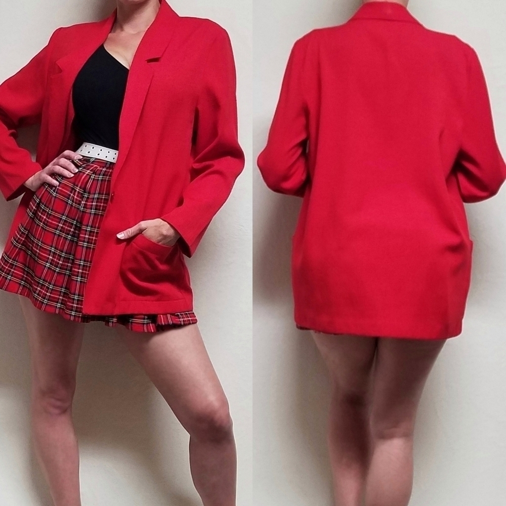 Vintage 80s Sag Harbor Red Knit Oversized Unstructured Boyfriend Blazer Jacket